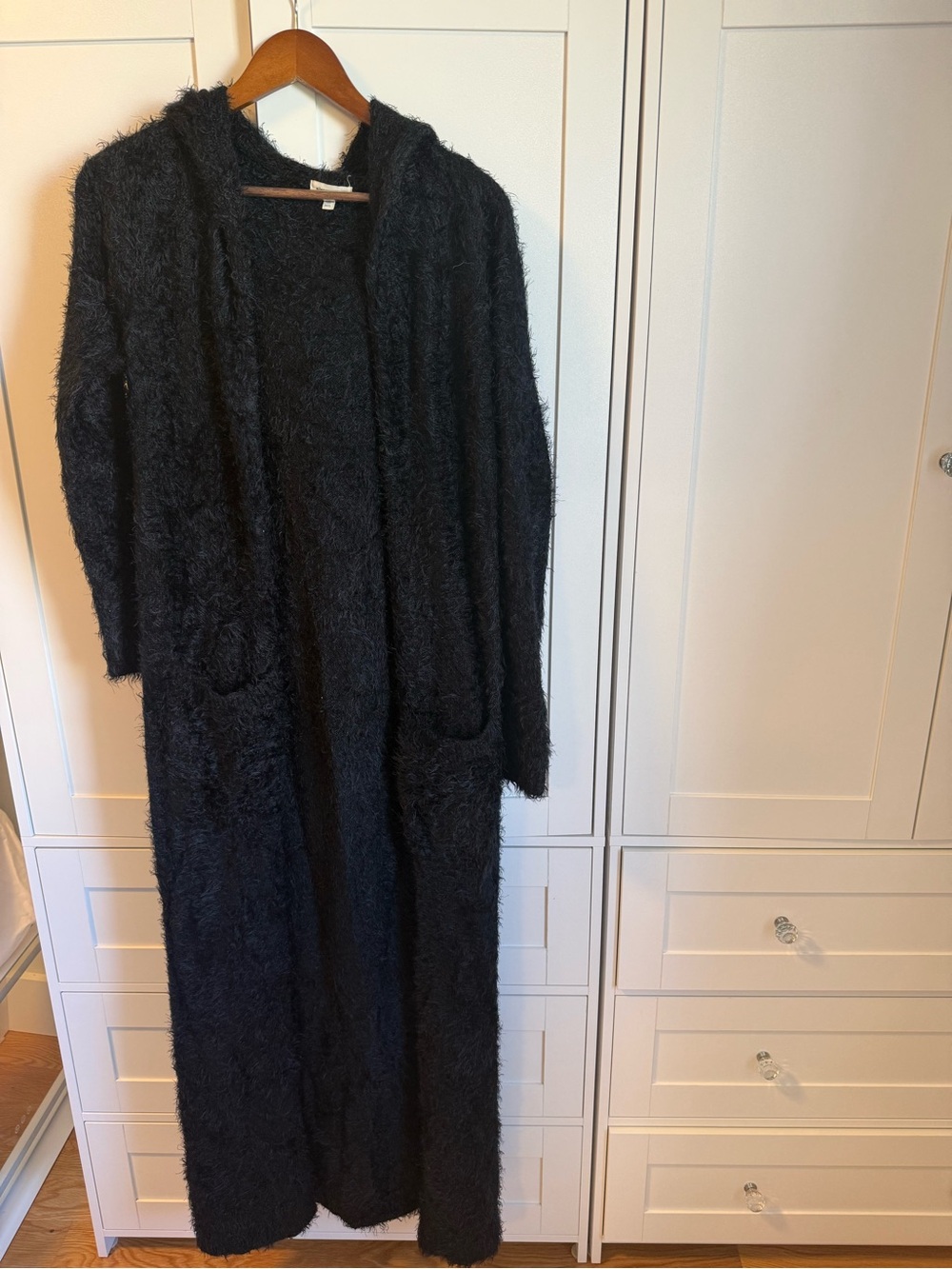 silence + noise Black Long Fuzzy Hooded Robe